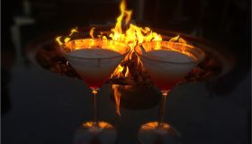 Martini Against Bonfire At Night